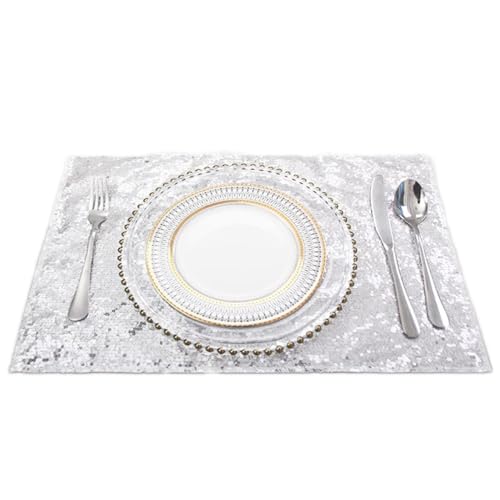 Anevous 2er Set Pailletten Platzsets,30 x 45cm Rechteckige Abwaschbar Tischsets,Abwischbar Platzset,Hitzebeständig Platzdeckchen,Tischuntersetze für Küche,drinnen und draußen,Silber von Anevous