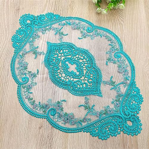 Anevous 4 Stück Retro Spitzen Tischsets, 31x44cm Häkeldeckchen Platzdeckchen, Oval Dekorative Handgefertigte Bestickte Placemat, Blume Matte Abwaschbar für Küche Esszimmer Vase,Blaugrün von Anevous
