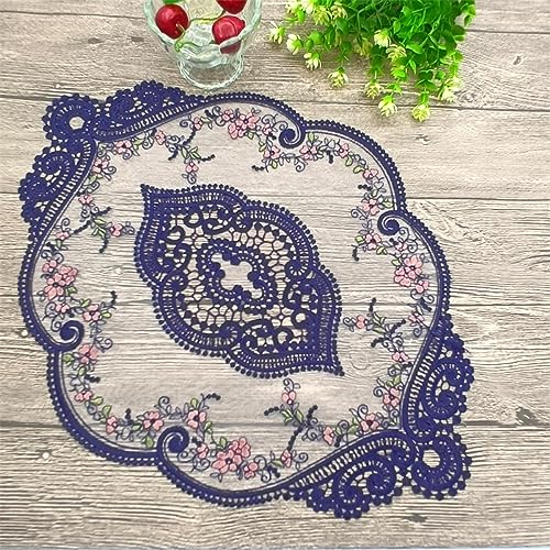 Anevous 4 Stück Retro Spitzen Tischsets, 31x44cm Häkeldeckchen Platzdeckchen, Oval Dekorative Handgefertigte Bestickte Placemat, Blume Matte Abwaschbar für Küche Esszimmer Vase,Marineblau von Anevous