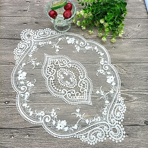 Anevous 4 Stück Retro Spitzen Tischsets, 31x44cm Häkeldeckchen Platzdeckchen, Oval Dekorative Handgefertigte Bestickte Placemat, Blume Matte Abwaschbar für Küche Esszimmer Vase,Weiß von Anevous