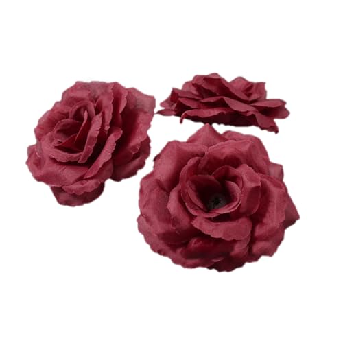 Anevous 40 Stück Künstliche Blumenköpfe, Kunstblumen Blütenköpfe Blumen Rosen Köpfe, Fake Rosen kunstblume Deko Blumen Köpfe für DIY Hochzeit Party Deko Muttertag, Zuhause Dekoration,Weinrot von Anevous