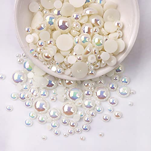 Anevous 480 Stück Halbrunde Perlen, Flache Rücken Perlen Künstliche Lose Perlen Kunststoff Bastelperlen Halbperlen zum Basteln für DIY Schmuckherstellung, Maniküre,Farbiges Off-White 3-10mm von Anevous