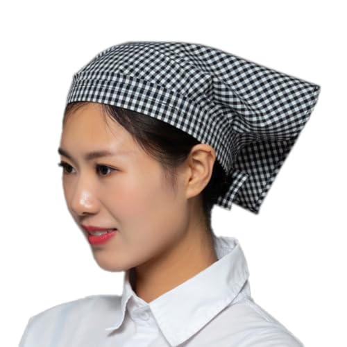 Anevous Dreieck Turban Kochmütze Klettverschluss Chef Hut, Kellner Kochhut Männer Frauen Staubhut Verstellbarer Küche Hut, Kopfbedeckung für Restaurant, Zuhause, Hotel,Schwarz Weiß von Anevous