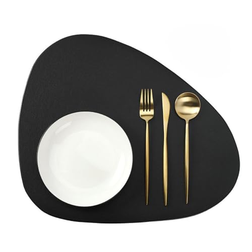 Anevous Tischsets Leder 2er Set, Oval Platzsets Abwischbar, rutschfest Platzdeckchen Wasserdicht, Kunstleder Tischset Lederoptik, Hitzebeständig Platzset für Küche Restaurant Speisetisch,Schwarz von Anevous