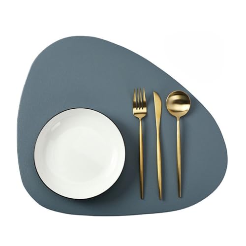 Anevous Tischsets Leder 4er Set, Oval Platzsets Abwischbar, rutschfest Platzdeckchen Wasserdicht, Kunstleder Tischset Lederoptik, Hitzebeständig Platzset für Küche Restaurant Speisetisch,Blau von Anevous