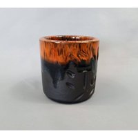 Keramik Blumentopf, Übertopf, Ernst Nielsen, Faxe, Dänemark, 60Er, Schwarz/Orange/Ceramic Planter, Pot, Danish Pottery, 60S, Black/Orange von AngHanLo