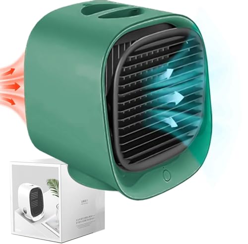 vitalbreezecooler Mobiles Klimagerät mit 3 Geschwindigkeiten – Persönlicher Luftkühler mit 300ml Wassertank, LED-Nachtlicht & verstellbarem Luftstrom für Zuhause, Büro, Schreibtisch (Green) von AngLink