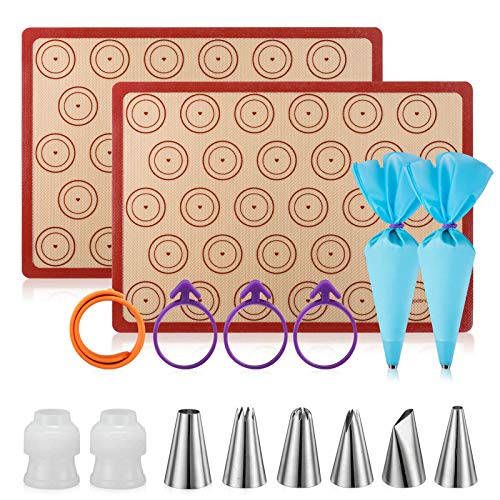 Silikon-Backmatte Macaron-Matten-Set (16-teiliges Set) Macaron-Backmatten-Set mit 2 Halbblättern, Macaron-Silikonmatten, 2 Spritzbeutel mit 3 Beutelbindern, 2 Verbindungsstücken (29.5 x 41.9 cm) von Angadona