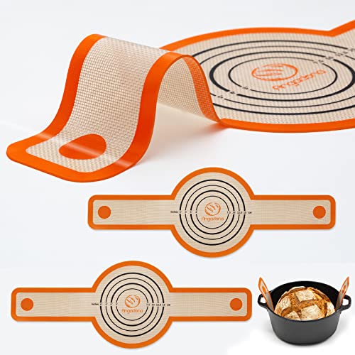 Silikon Brotschlinge Dutch Oven - Antihaft & Leicht zu Reinigen Wiederverwendbare Brotbackmatte Mit Extra Langen Griffen Brotbackblech Liner 2 Orange Set für Übertragbaren von Angadona