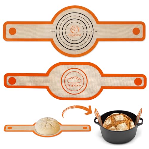 Silikon Brotschlinge Oval und Rund - Antihaft & Leicht zu reinigen Wiederverwendbare ovale Brotbackmatte für Dutch Oven Mit langen Griffen Sauerteigbrot Backmatte Werkzeuge Lieferant Liner (Orange) von Angadona