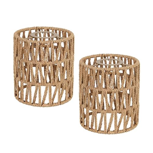 2 Stück Rattan Lampenschirm Hängelampe Ersatzschirm - Boho Gewebt Pendelleuchtenschirm Deckenlaterne Abdeckung - Vintage Korblampen Lampenschirm Für Tischlampe Wandlampe Nachttischlampe Stehlampe von Angaekkot