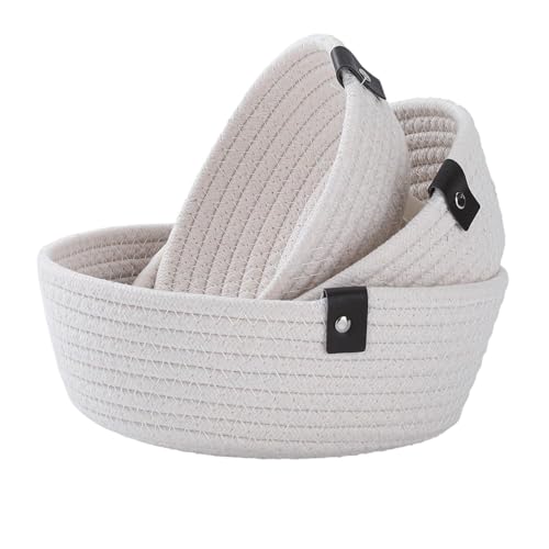 3er Aufbewahrungskörbe Set Geflochten Regalkörbe - Baumwolle Korb Geflochten Körbe Aufbewahrung Storage Basket - Dekorative Strickkorb Rope Basket für Bad Badezimmer Kinderzimmer (Cremeweiß) von Angaekkot