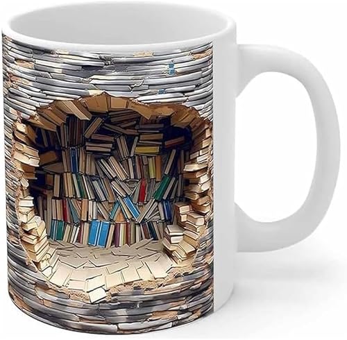 Angaekkot 3D-Bücherregal-Tasse,3D Bookshelf Mug,Kreatives Design Bibliothek Bücherregal Tasse,Mehrzweckbecher aus Keramik,Personalisiert Kaffeebecher,350ml Buchliebhaber Tasse Kaffeetasse (B) von Angaekkot