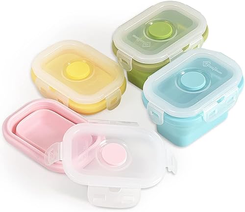 Angaekkot 4 Stück Silicone Collapsible Containers,Frischhaltedosen mit Deckel, Lebensmittelbehälter aus Silikon-Stapelbar,BPA-frei, 150 ml Faltbare Frischhaltedosen Behälter mit Schnappdeckel von Angaekkot