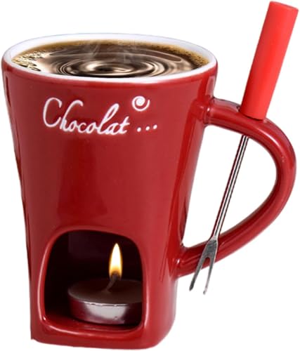 Angaekkot Chocolate Fondue Tasse,Schokoladenfondue Set,Keramik Schokoladenfondue Tasse,200ml Keramik Schokoladenfondue Tasse mit Gabeln,Persönlicher Käse-Schmelzbecher,Teekerzen-Fondue-Set (Rot) von Angaekkot