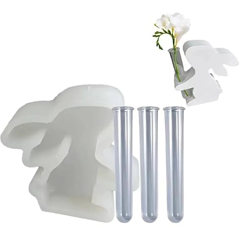 Silikonform Für Hydrokultur-Vase,Silikonform Osterhase,Silikonformen gGießformen,Hasenform Mit 3 Reagenzglas,Blumenvase,Osterhasen-Dekoration für Hydrokultur Vase, Heimdekoration (Form + 3 Röhrchen) von Angaekkot