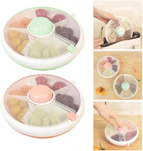 Snackbox mit Fächern Rund,Snack Spinner,Snackbehälter für Kinder mit Deckel,BPA-Frei und PVC,Wiederverwendbarer Snackspender,Snackbox Süßigkeiten Kinder für Indoor Outdoor Reisen Picknick (Rosa+Grün) von Angaekkot