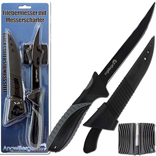 Angel-Berger Filetiermesser mit Messerschärfer Angelmesser Filet Knife Fischmesser beschichtet von Angel-Berger