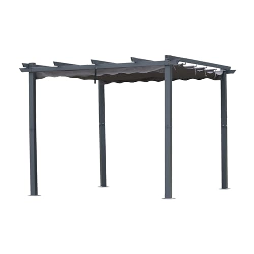 Angel Living 3 x 3M Pergola Pavillon Gartenpavillon aus Aluminium in anthrazit, Dachrohre aus Stahl, Verstellbares Dach aus Polyester Grau von Angel Living