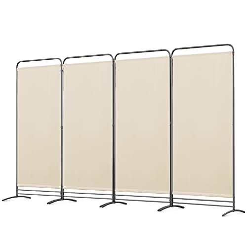 Angel Living Paravent 4 Teilig Klappbar Raumteiler Freistehend Sichtschutzwand Raumteiler Stellwand Trennwand Sichtschutz für Büros, Balkon,Schlafzimmer,Außengarten, 324cm x 180cm Beige von Angel Living