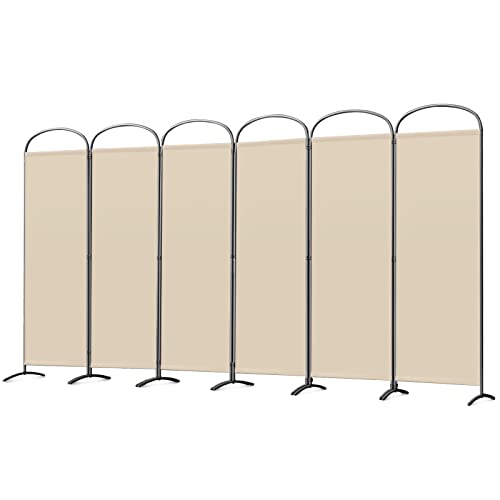 Angel Living Paravent 6 Teilig,Bogen Klappbar Raumteiler Freistehend Sichtschutzwand Raumteiler Stellwand Trennwand Sichtschutz für Büros, Balkon,Schlafzimmer,Außengarten,336cm x 182cm Beige von Angel Living