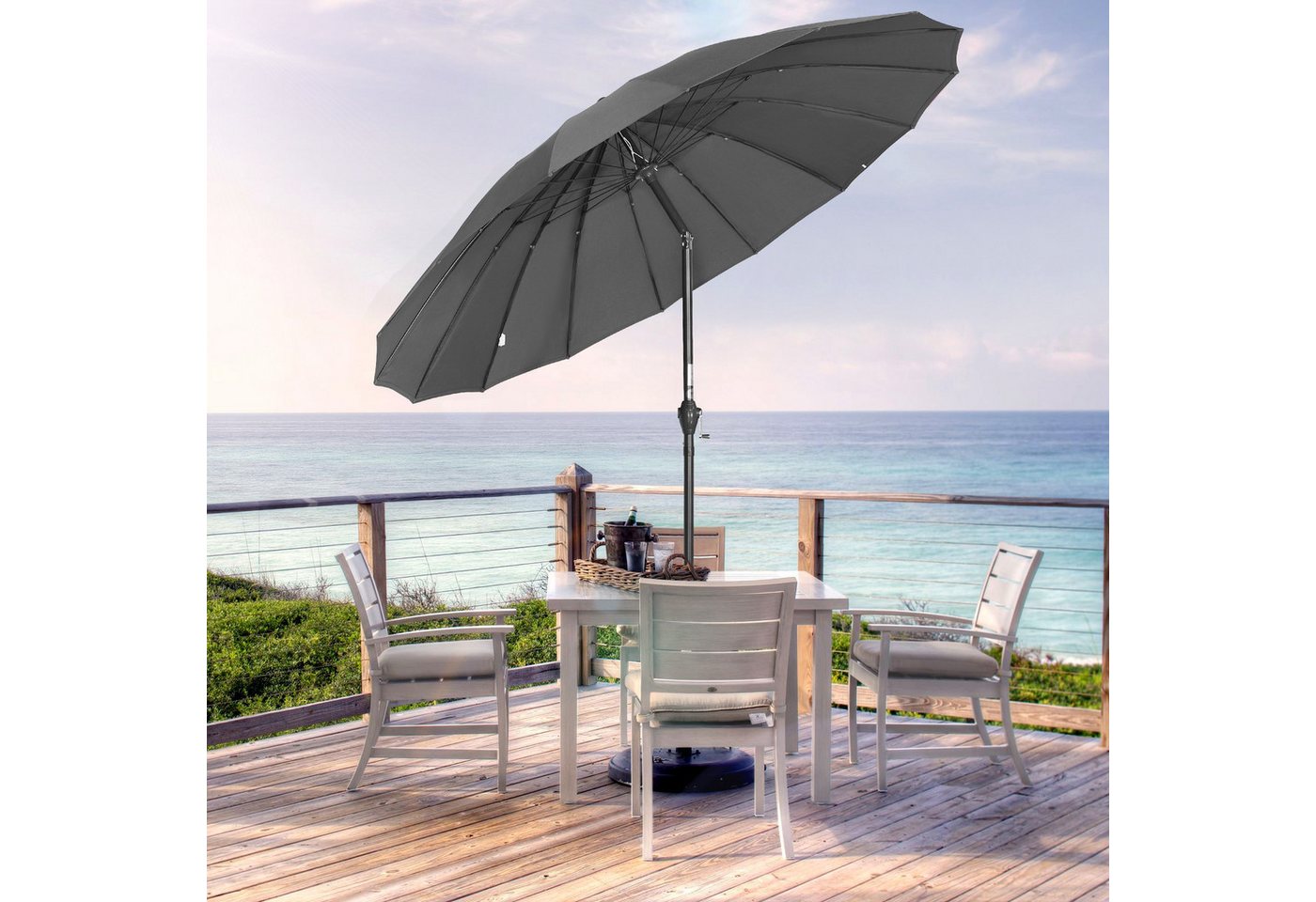Angel Living Sonnenschirm Marktschirm,Terrassenschirm mit Kurbel und Neigung,Ø 270 cm Rund, mit UV-Schutz 50+ Grau von Angel Living