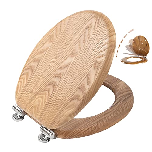 Angel Shield Toilettendeckel Holz WC-Sitz mit Absenkautomatik Quick-Release Funktion für einfach Reinigung Softclose Scharnier Antibakteriell (Eiche) von Angel Shield