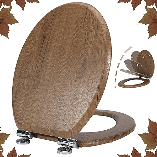 Angel Shield WC-Sitz aus Holz, mit Absenkautomatik, mit Schnellverschluss, verstellbare Scharniere, 45 x 37 x 5,2 cm (Eiche natur) von Angel Shield