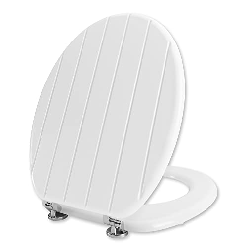 Angel Shield Weißer Toilettensitz aus Holz, hochwertig, antibakteriell, verstellbare Scharniere, Toilettensitz, passt nie verrutscht für Badezimmer (weiß) von Angel Shield