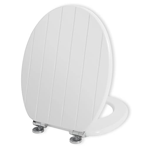 Angel Shield Weißer WC-Sitz aus Holz, antibakteriell, WC-Sitz passt nie verrutscht für Badezimmer mit Absenkautomatik und Schnellverschluss für einfache Reinigung und Montage (Soft Close, Weiß) von Angel Shield