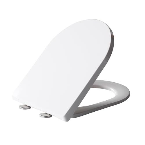 Toilettendeckel mit Absenkautomatik D Förmig Nano Glaze,Urea Formaldehyd Wc Sitz Mit Absenkautomatik,antibakterieller WC Sitz,Quick-Release zur einfachen Reinigung,bis 150 kg belastbar von Angel Shield