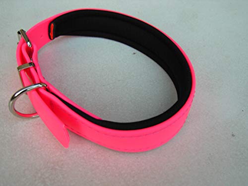 MJH Biothane Halsband 25mm breit neon pink Neopren schwarz unterlegt verstellbar (45-51cm) von Angel for Pets