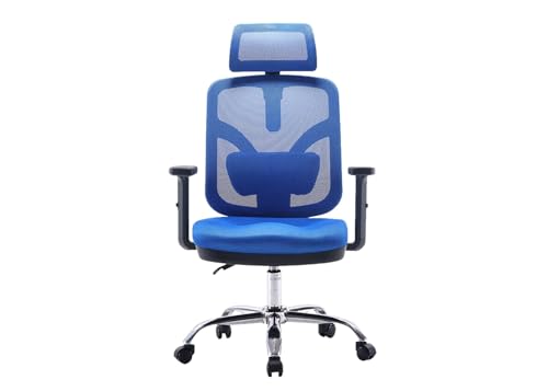 Angel Bürostuhl ergonomisch | Schreibtischstuhl hat verstellbare Lordosenstütze & Kopfstütze | Office Chair mit Höhenverstellung und Wippfunktion | Bürostuhl 150 kg belastbar | Farbe: Blau von Angel