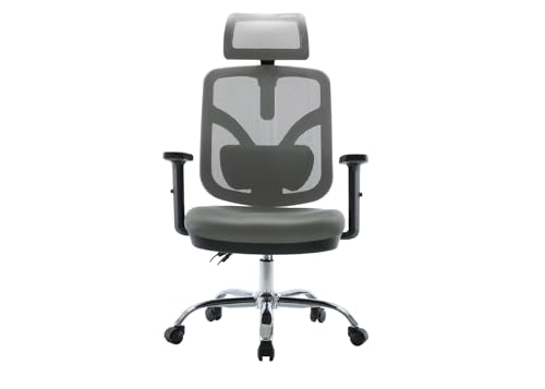 Angel Bürostuhl ergonomisch | Schreibtischstuhl hat verstellbare Lordosenstütze & Kopfstütze | Office Chair mit Höhenverstellung und Wippfunktion | Bürostuhl 150 kg belastbar | Farbe: Grau von Angel