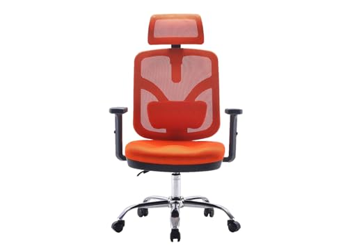 Angel Bürostuhl ergonomisch | Schreibtischstuhl hat verstellbare Lordosenstütze & Kopfstütze | Office Chair mit Höhenverstellung und Wippfunktion | Bürostuhl 150 kg belastbar | Farbe: Orange von Angel