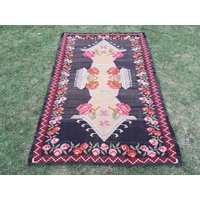 Geblümter Vintage Kelim Teppich Beunruhigt Boho Küche Deko | 4'8 "' X 19'3 "' von AngelRugStore