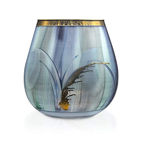 Angela Neue Wiener Werkstätte Windlicht Vesuvio Aqua Vasen aus farbigem Glas, Blau, 15 cm, 64112-01, mittelgroß von Angela Neue Wiener Werkstätte