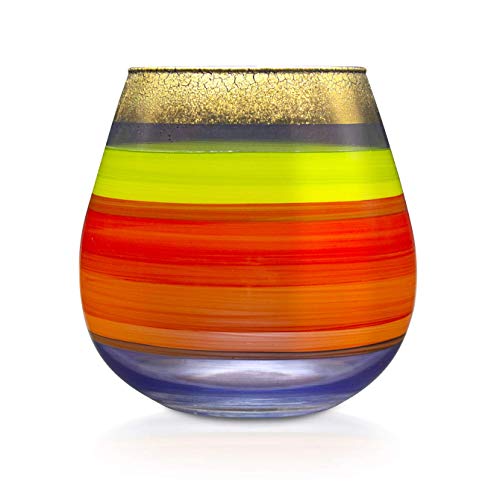 Angela Neue Wiener Werkstätte Windlicht Vesuvio Tempera Vasen aus farbigem Glas, Bunt, 15 cm, mittelgroß von Angela Neue Wiener Werkstätte