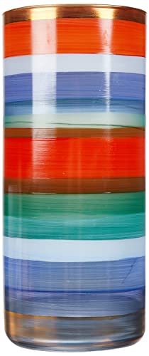 Zylindervase Andrea H 25 cm, D 11 cm - Meerblau, Glasvase handbemalt, vergoldet, Blau/Orange von Angela Neue Wiener Werkstätte