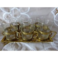 Vintage Teeservice Messing, Tablett Und 6 Gläser, 70Er Jahre, Germany von AngelasAllerlei