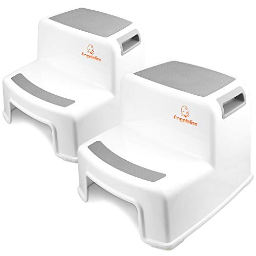 Angelbliss (Grau 2er Pack) Tritthocker für Kinder, Anti-rutsch Trittschemel-2-Stufig, Zweistufiger Tritthocker von Angelbliss