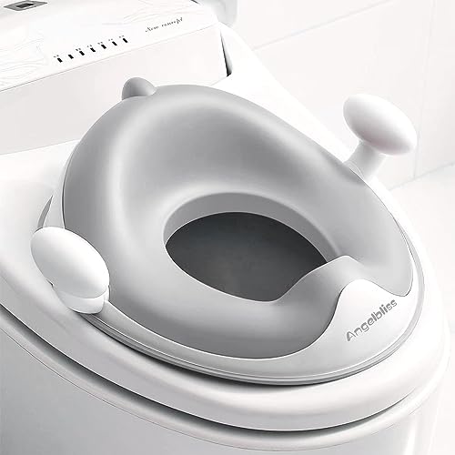 Angelbliss WC Sitz Kinder, Baby Potty Training Toilettentrainer, Kinder Toilettensitz für Jungen und Mädchen, Doppeltem Anti-Rutsch Polster Kloaufsatz, mit Griff und Spritzschutz (grau) von Angelbliss