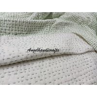 100% Baumwolle Weiß/Grün Kantha Quilt Wendbare Hellgrüne Mehrzweck Sommer Decke Musselin Ac King Size Blanket Bettdecke von AngelhandicraftIndia