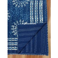 Indigo Blau Handblockdruck Kantha Bettüberwurf, Quilt Tagesdecke Größe Multi Decke Werfen Queen-Size-Größe 90x108 "Zoll von AngelhandicraftIndia