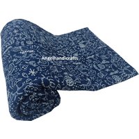 Indigo Handgefertigte Baumwolle Quilt King Twin Size Bettwäsche Größe Werfen Kantha Fisch Print Decke Weihnachtsgeschenk von AngelhandicraftIndia