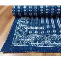 Neue Schöne Baumwollbettwäsche Handgemachte Leinen Tagesdecke Handblock Indigo Druck Bettlaken Handstich Bettdecke Moderne Kantha Quilt Bestes von AngelhandicraftIndia