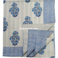 Neue Schöne Hand Block Blau Blumendruck Kantha Bettdecke Handgemachte Baumwolle Tagesdecke Reversible Quilt Stich Bett Blatt Decke von AngelhandicraftIndia