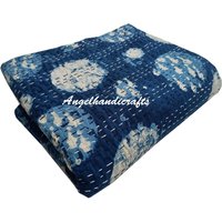 Wunderschönes Hand Block Indigo Print Bettüberwurf Indisch Reversible Vintage Tagesdecke Handgemachte Blaue Bettwäsche Quilt Moderne Musselin von AngelhandicraftIndia