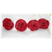 Rose Knäufe Hardware Kinderzimmer Küche Knallrot Wohnkultur Satz Von Vier Schubladenknäufe Handgefertigt Kein Blei in Glasuren von Angelheartdesigns