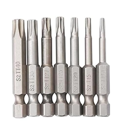 7 Stück 5 Punkt Torx Schraubendreher Bits Set, Magnetischer Torx Sicherheitskopf 1/4 Zoll Schraubendreher Bit Set, T10 T15 T20 T25 T27 T30 T40, S2 von Angelkiss